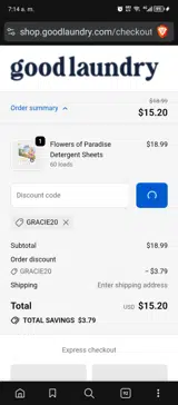 Gracie20 coupon verification screenshot