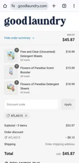 Atlas15 coupon verification screenshot