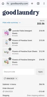 Gracie20 coupon verification screenshot