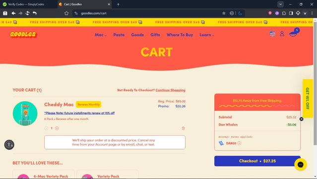 Goodles checkout page showing Goodles promo code box | Screenshot taken by SimplyCodes community member on Jun 11, 2025