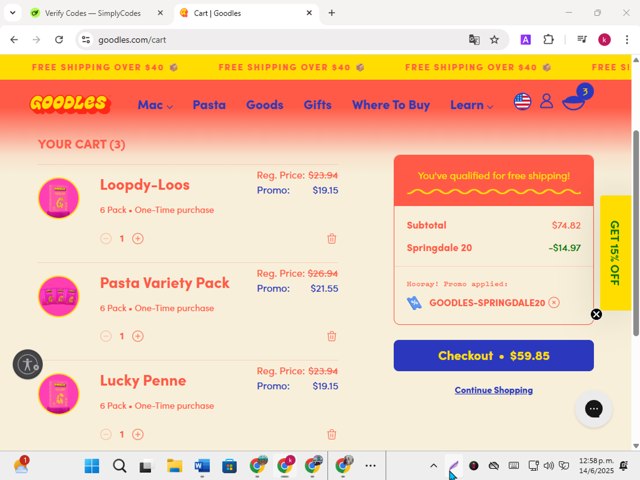Goodles checkout page showing Goodles promo code box | Screenshot taken by SimplyCodes community member on Jun 14, 2025