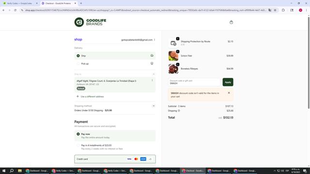 Goodlife Proteins checkout page showing Goodlife Proteins promo code box | Screenshot taken by SimplyCodes community member on Oct 6, 2025