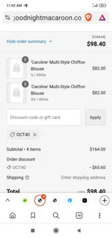 Oct40 coupon verification screenshot