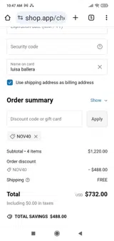 Nov40 coupon verification screenshot