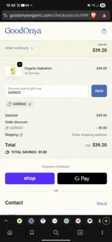 GOODONYA coupon verification screenshot