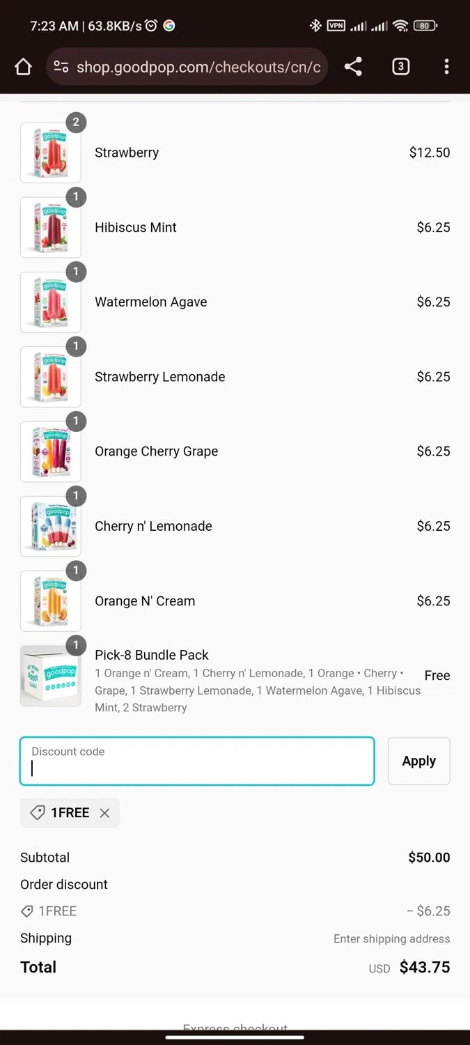 where to use GoodPop promo code box
