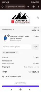 Good Sports coupon verification screenshot