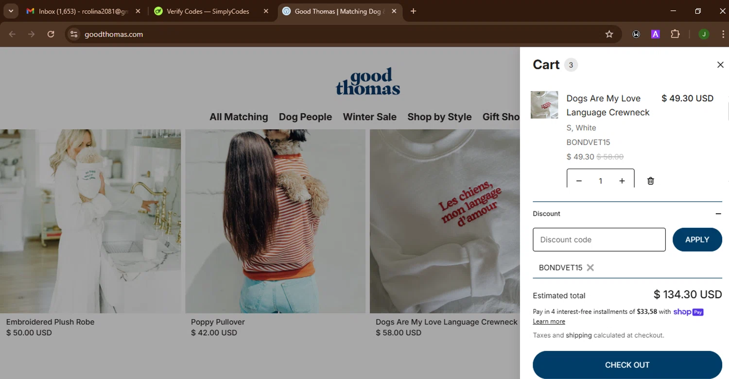 Good Thomas checkout page showing Good Thomas discount code box | Screenshot taken by SimplyCodes community member on Feb 4, 2026