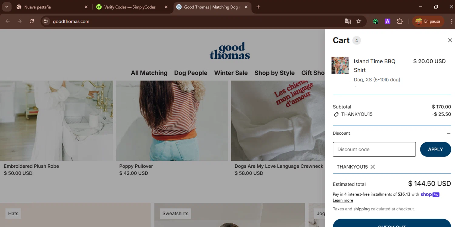 Good Thomas checkout page showing Good Thomas discount code box | Screenshot taken by SimplyCodes community member on Feb 4, 2026