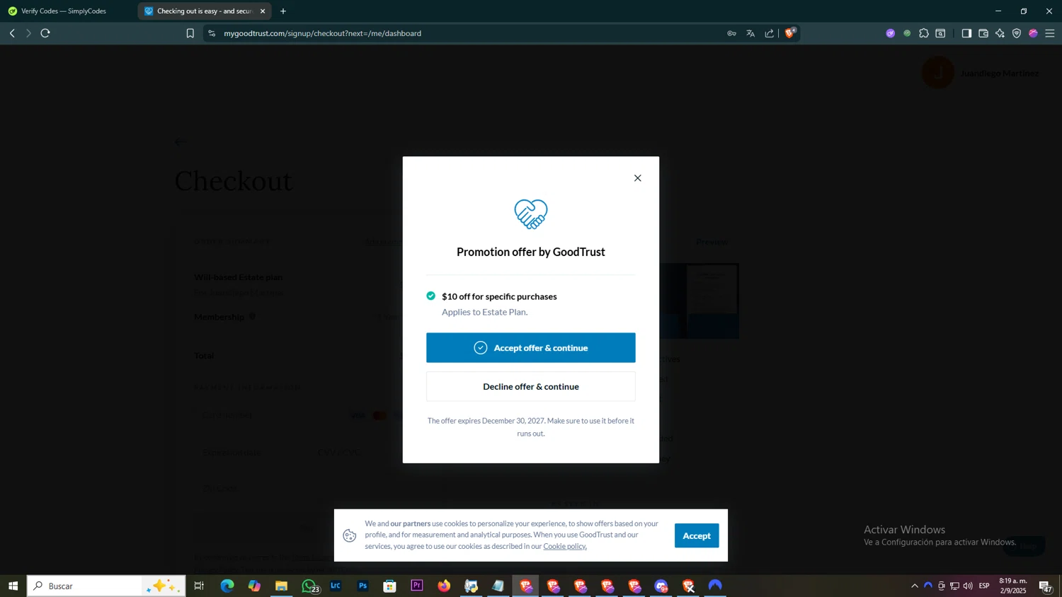GoodTrust checkout page showing GoodTrust promo code box | Screenshot taken by SimplyCodes community member on Sep 2, 2025