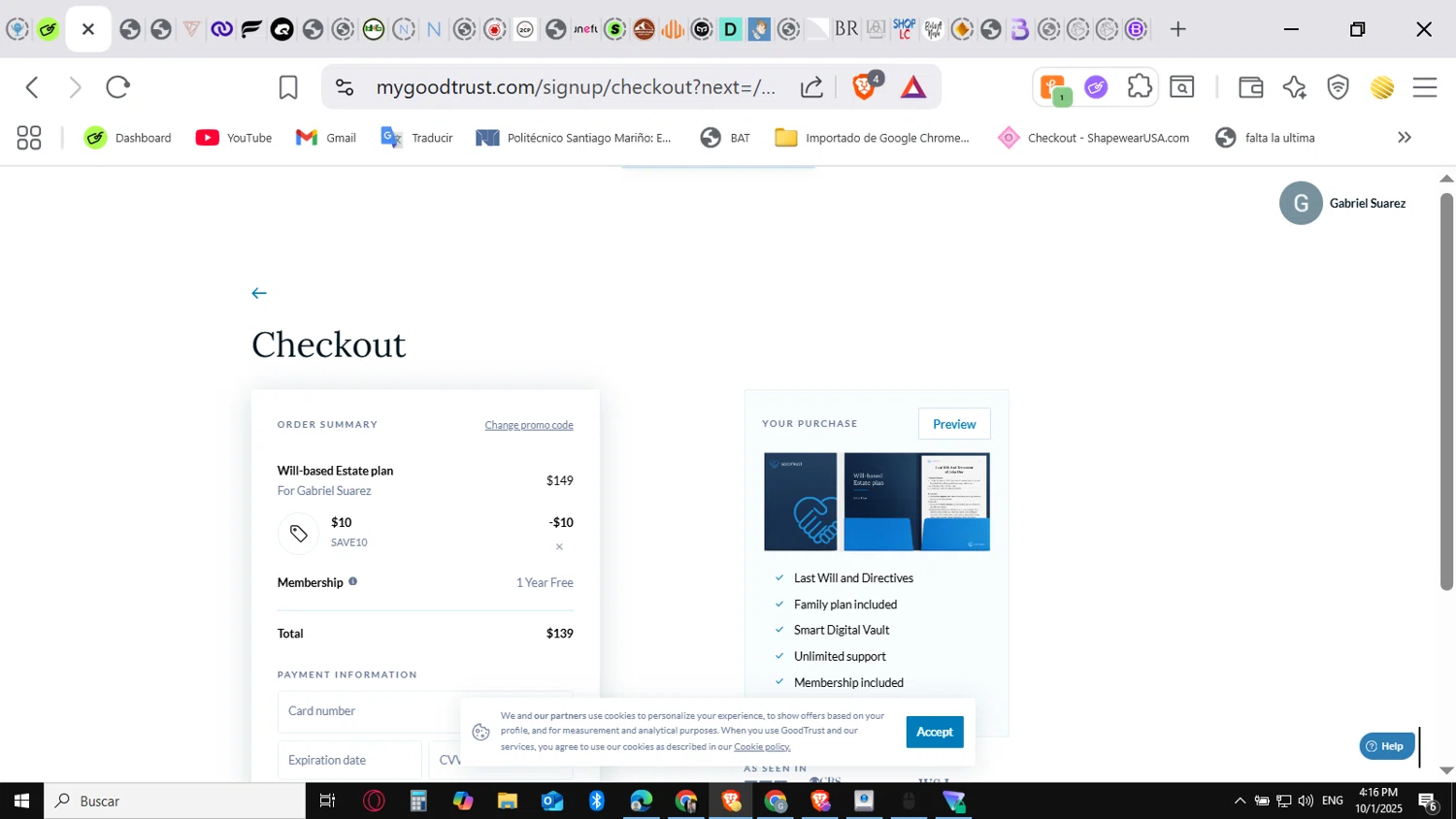 GoodTrust checkout page showing GoodTrust promo code box | Screenshot taken by SimplyCodes community member on Oct 1, 2025