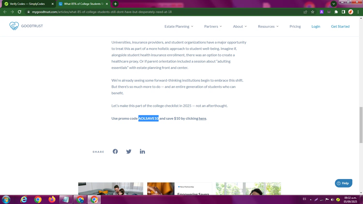 GoodTrust checkout page showing GoodTrust promo code box | Screenshot taken by SimplyCodes community member on Sep 5, 2025