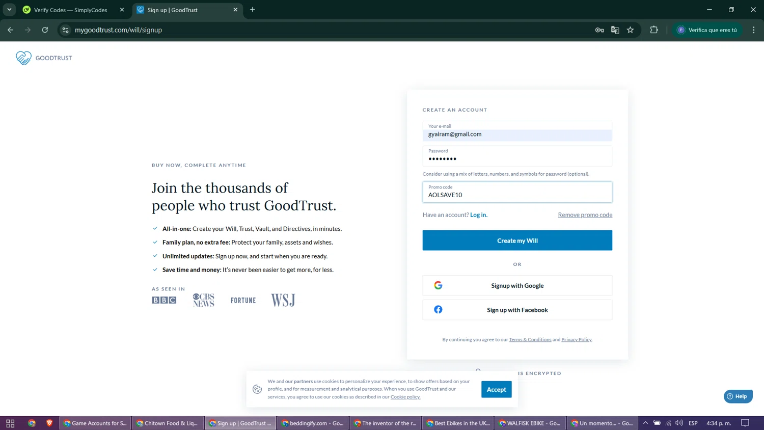 GoodTrust checkout page showing GoodTrust promo code box | Screenshot taken by SimplyCodes community member on Oct 4, 2025