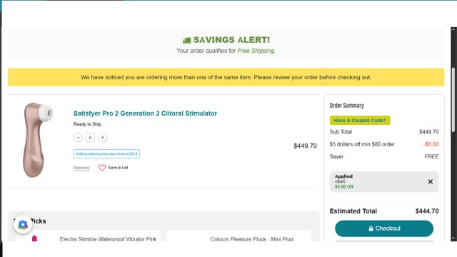 Good Vibrations checkout page showing Good Vibrations promo code box | Screenshot taken by SimplyCodes community member on Jun 13, 2025