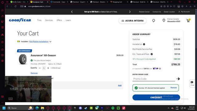Goodyear checkout page showing Goodyear promo code box | Screenshot taken by SimplyCodes community member on Jan 13, 2025