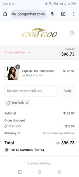 MACY25 coupon verification screenshot