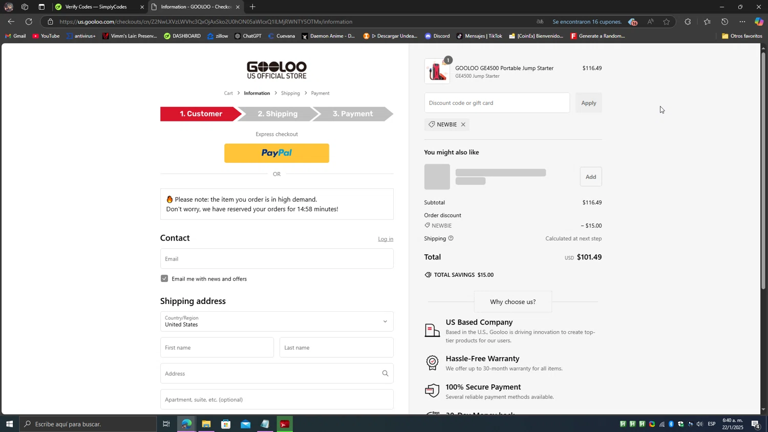 Gooloo US promo code screenshot showing code NEWBIE applied at Gooloo US checkout page. Uploaded by SimplyCodes community member SavvyScholar7013 on Jan 22, 2025