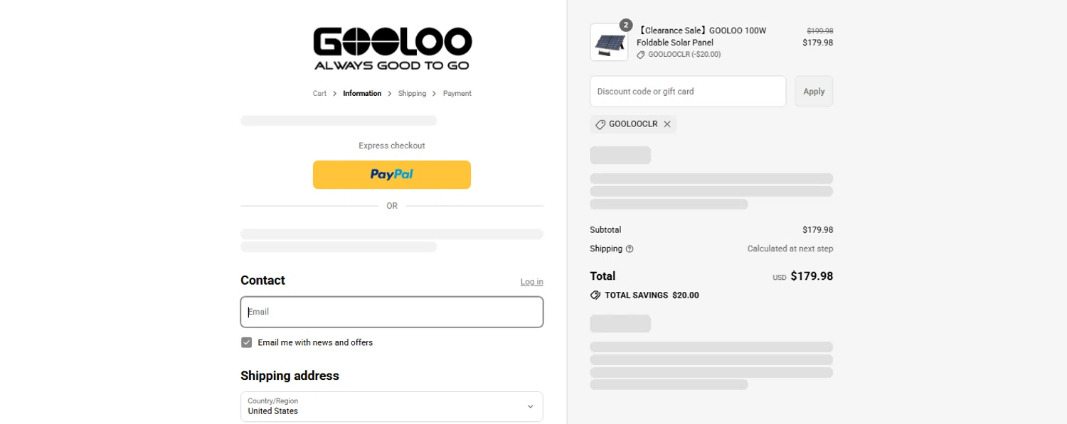 Gooloo US promo code screenshot showing code GOOLOOCLR applied at Gooloo US checkout page. Uploaded by SimplyCodes community member OnlywM on Aug 29, 2025