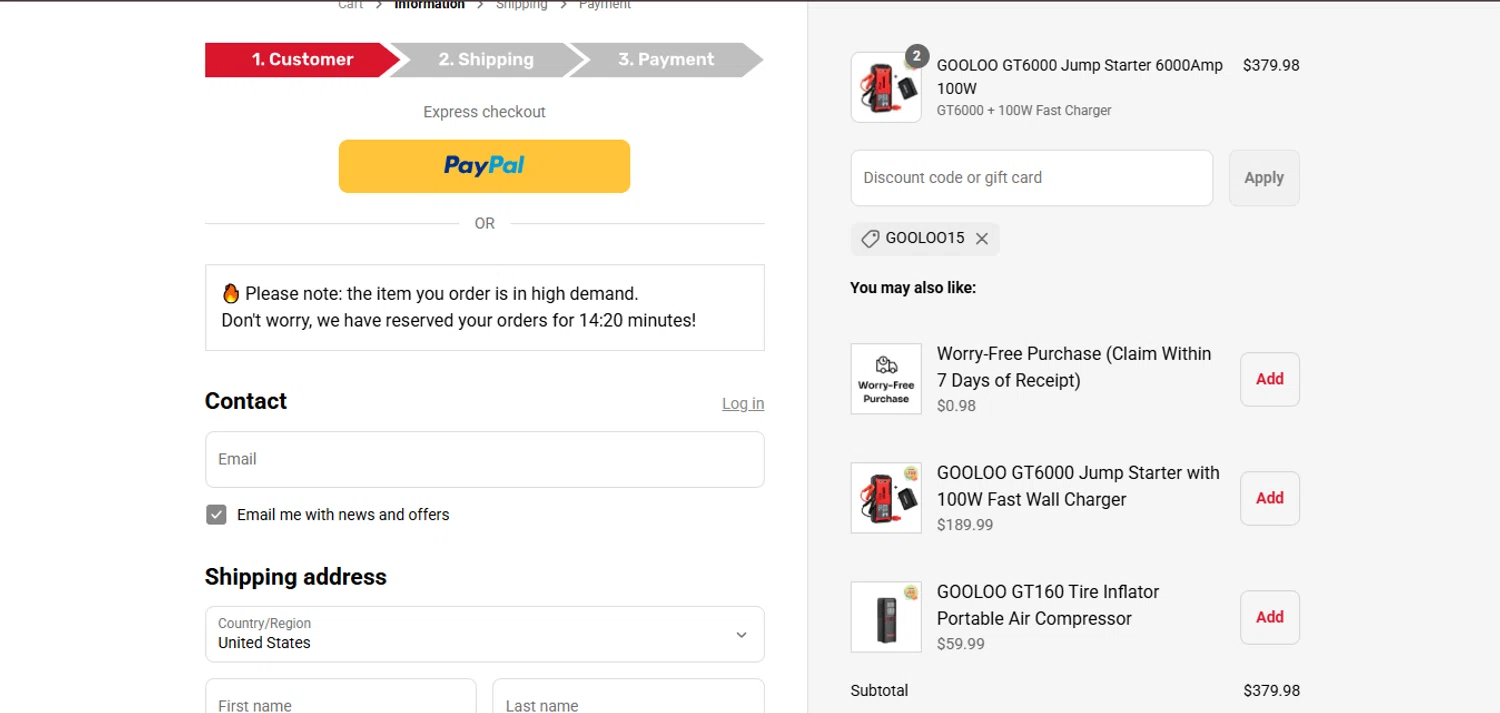 Gooloo US promo code screenshot showing code GOOLOO15 applied at Gooloo US checkout page. Uploaded by SimplyCodes community member juanisaac on Aug 24, 2025