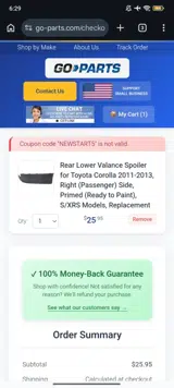 Go-Parts coupon verification screenshot