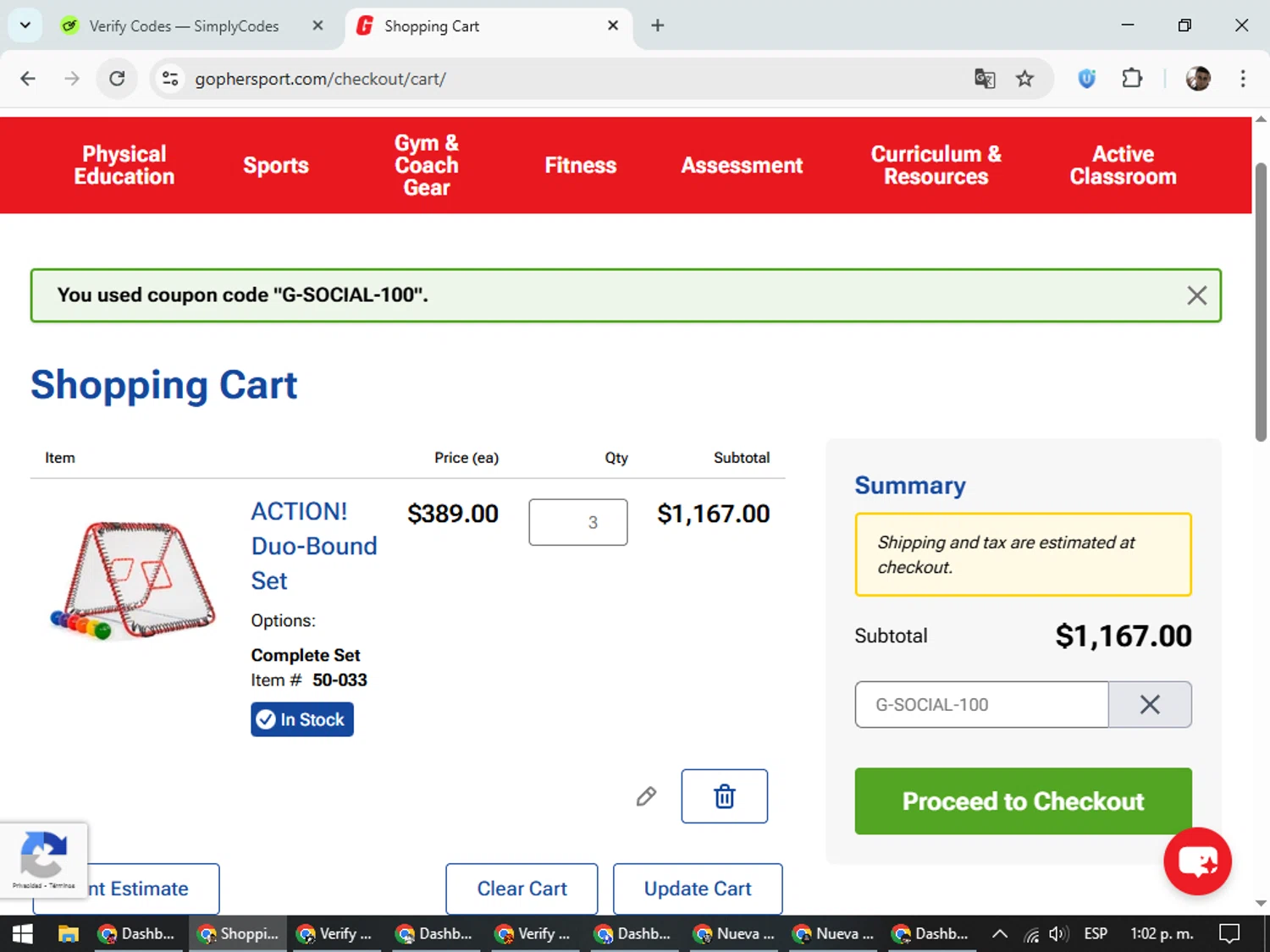 Gopher Sport checkout page showing Gopher Sport promo code box | Screenshot taken by SimplyCodes community member on Nov 11, 2025