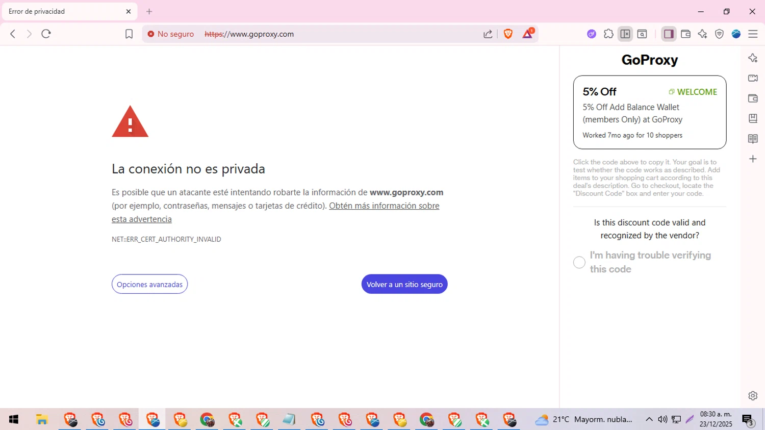 GoProxy promo code screenshot showing code WELCOME applied at GoProxy checkout page. Uploaded by SimplyCodes community member MoneySeeker8573 on Dec 23, 2025