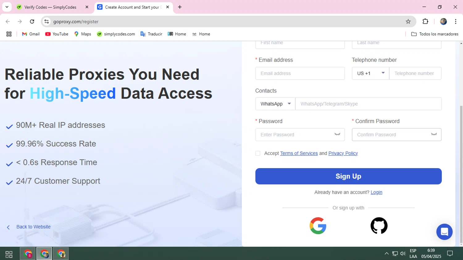 GoProxy promo code screenshot showing code WELCOME5 applied at GoProxy checkout page. Uploaded by SimplyCodes community member ELROJO on Apr 5, 2025