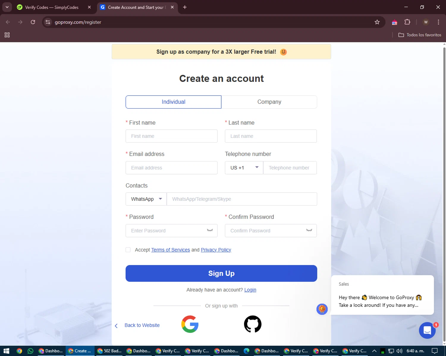 GoProxy promo code screenshot showing code WELCOME5 applied at GoProxy checkout page. Uploaded by SimplyCodes community member DealMaestro2101 on Apr 5, 2025