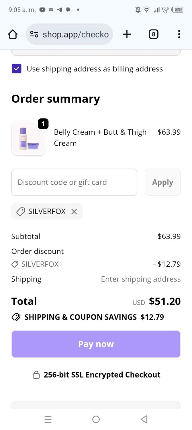 goPure Beauty discount code screenshot showing code SILVERFOX applied at goPure Beauty checkout page. Uploaded by SimplyCodes community member CrownChaser1876 on Oct 4, 2025