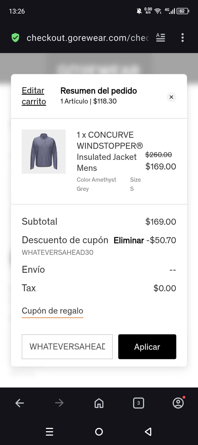 Gore Wear promo code screenshot showing code WHATEVERSAHEAD30 applied at Gore Wear checkout page. Uploaded by SimplyCodes community member Olivatle37 on Feb 17, 2026
