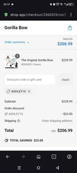 ASHLEY10 coupon verification screenshot