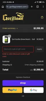 Gorilla Grow Tent coupon verification screenshot