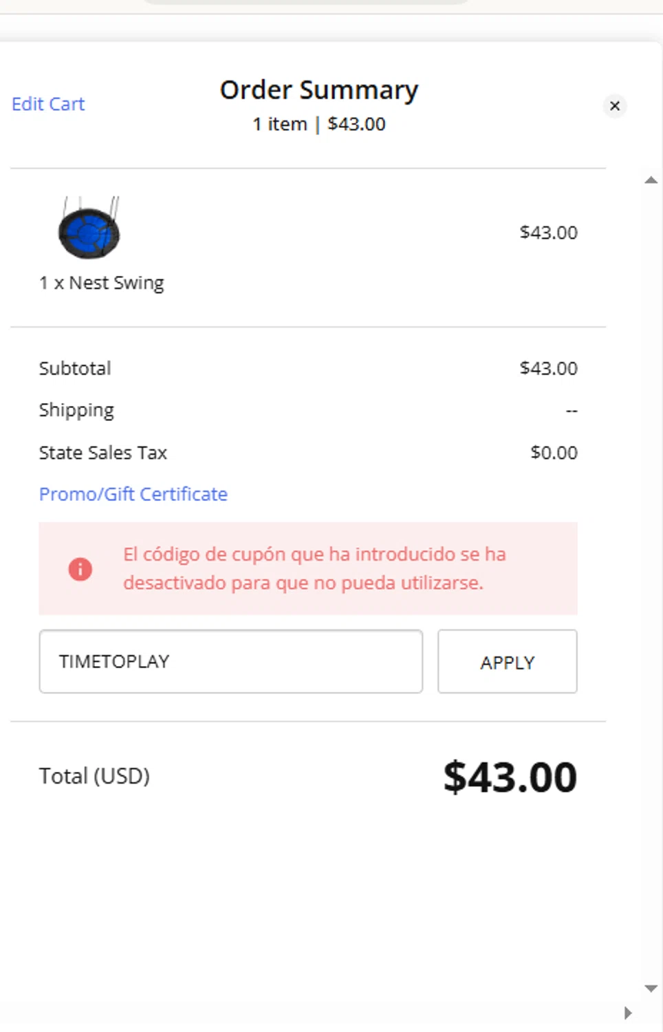 Gorilla Playsets coupon code screenshot showing code TIMETOPLAY applied at Gorilla Playsets checkout page. Uploaded by SimplyCodes community member CleverMaven5672 on Mar 23, 2025