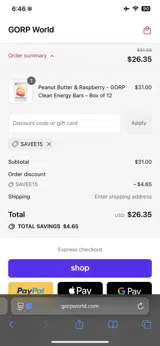 Savee15 coupon verification screenshot