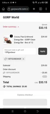 15ffgordwor coupon verification screenshot