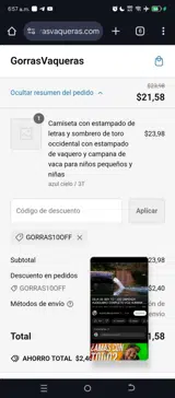 GORRAS10OFF coupon verification screenshot