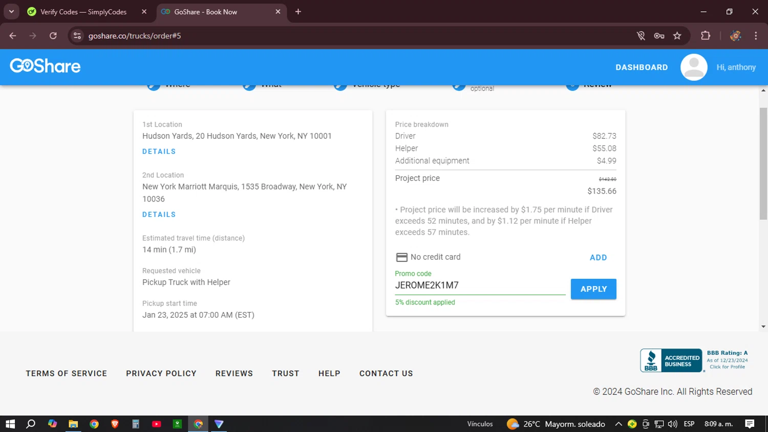 GoShare checkout page showing GoShare promo code box | Screenshot taken by SimplyCodes community member on Dec 25, 2024