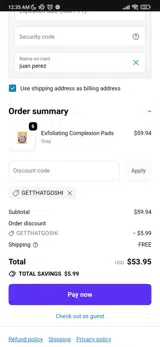 GOSHI coupon verification screenshot