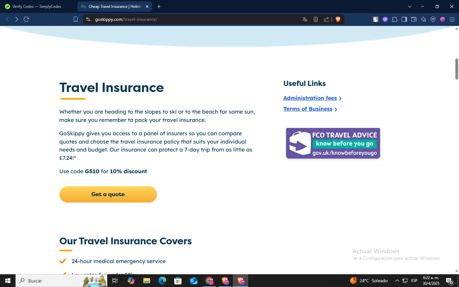 GoSkippy promo code screenshot showing code GS10 applied at GoSkippy checkout page. Uploaded by SimplyCodes community member TokenSaver1205 on Apr 30, 2025