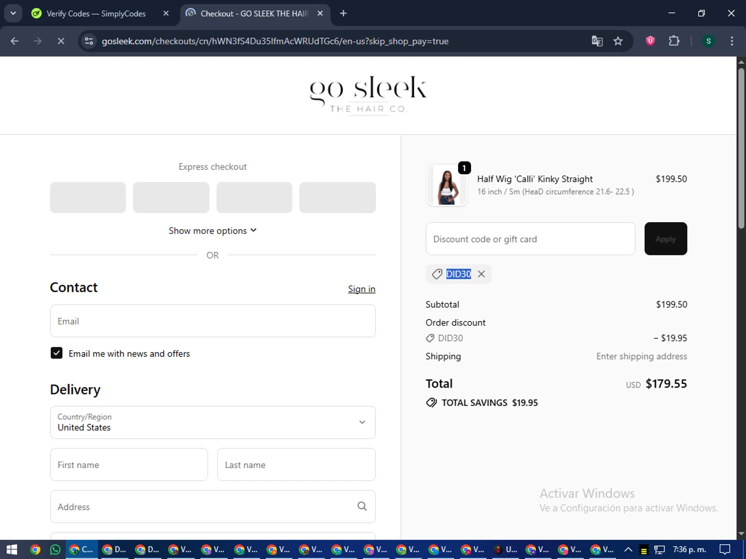 Go Sleek Hair coupon code screenshot showing code DID30 applied at Go Sleek Hair checkout page. Uploaded by SimplyCodes community member lilMosey on Oct 2, 2025
