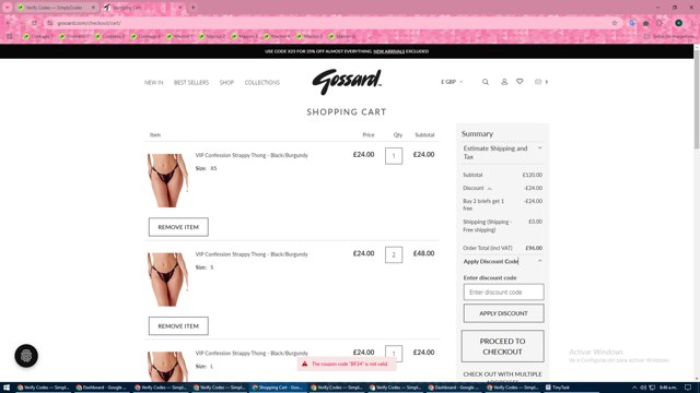Gossard checkout page showing Gossard discount code box | Screenshot taken by SimplyCodes community member on Dec 21, 2024