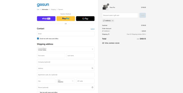 GoSun checkout page showing GoSun discount code box | Screenshot taken by SimplyCodes community member on May 11, 2025