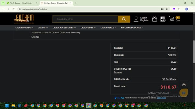 Gotham Cigars checkout page showing Gotham Cigars coupon code box | Screenshot taken by SimplyCodes community member on Mar 30, 2025