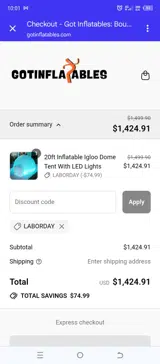 Got Inflatables coupon verification screenshot