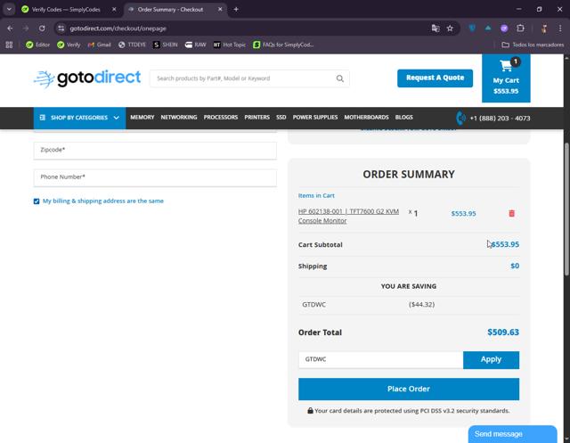 GotoDirect checkout page showing GotoDirect promo code box | Screenshot taken by SimplyCodes community member on Aug 25, 2025