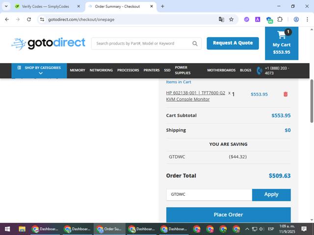 GotoDirect checkout page showing GotoDirect promo code box | Screenshot taken by SimplyCodes community member on Sep 11, 2025
