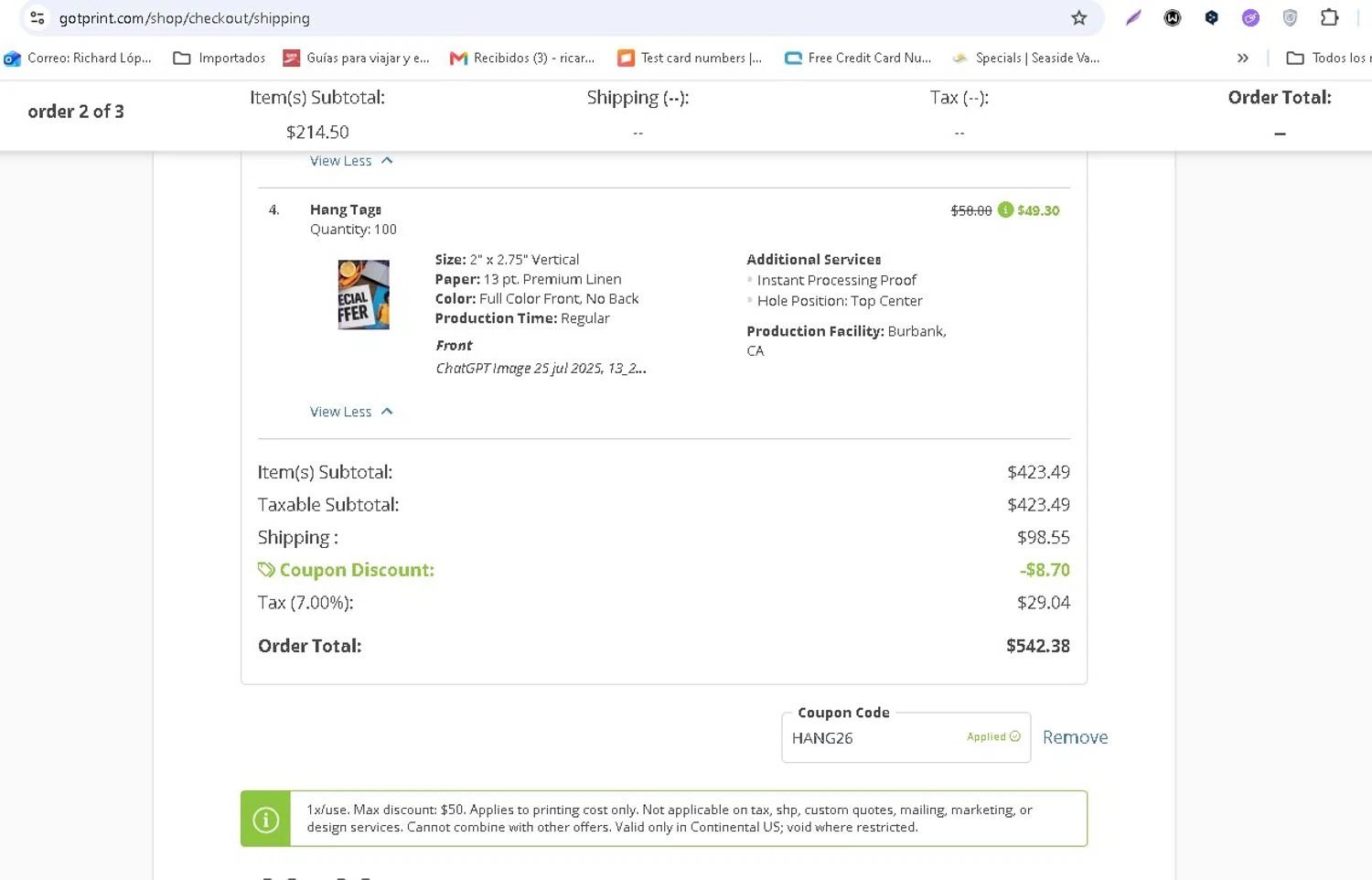 Gotprint.com promo code screenshot showing code HANG26 applied at Gotprint.com checkout page. Uploaded by SimplyCodes community member LAMINEJAMAL on Jun 18, 2026