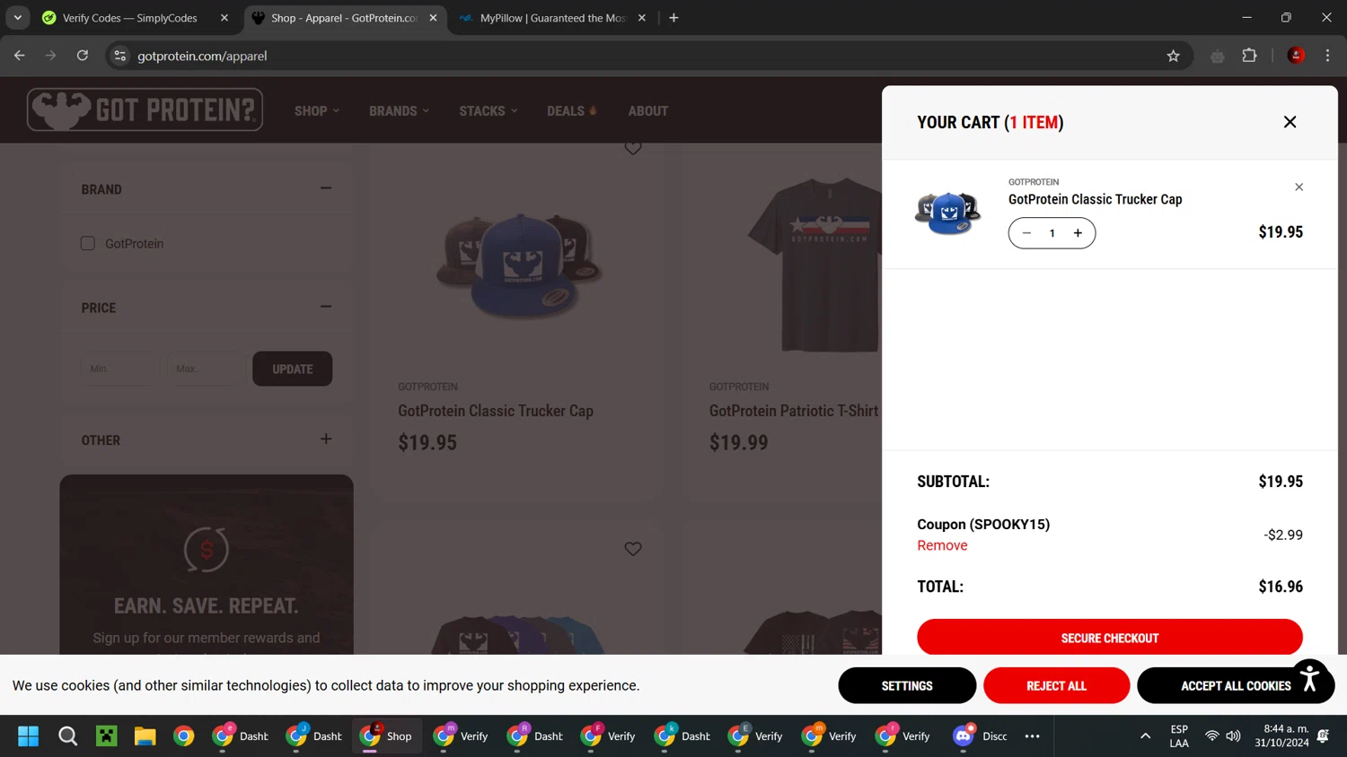 GotProtein.com checkout page showing GotProtein.com discount code box | Screenshot taken by SimplyCodes community member on Oct 31, 2024