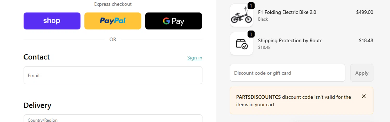 GOTRAX discount code screenshot showing code PARTSDISCOUNTCS applied at GOTRAX checkout page. Uploaded by SimplyCodes community member ashe1986 on Dec 11, 2025