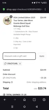 Crazycarl coupon verification screenshot